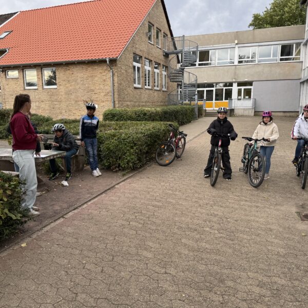 Mehrere Schüler auf ihren Fahrrädern